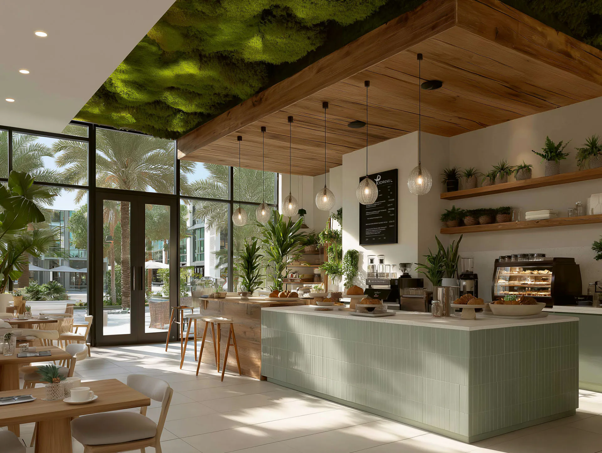 Botanical Sky Café Restaurant Deckenbegrünung — Deckenbegrünung von MOOSMOOS
